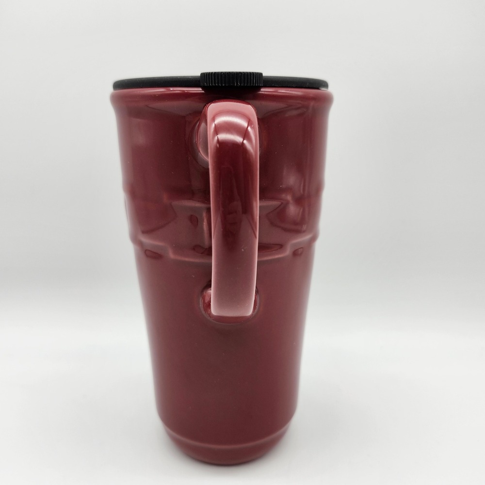 Longaberger Woven Traditions Paprika Red Ceramic Pottery Coffee Travel Mug Lid - Picture 2 of 6